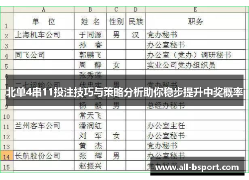 北单4串11投注技巧与策略分析助你稳步提升中奖概率