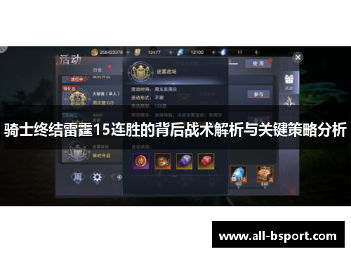 骑士终结雷霆15连胜的背后战术解析与关键策略分析